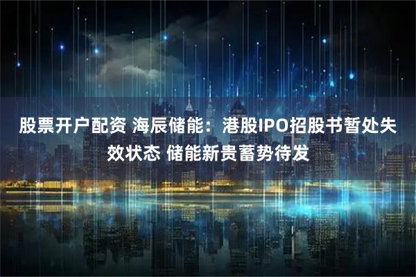 股票开户配资 海辰储能：港股IPO招股书暂处失效状态 储能新贵蓄势待发
